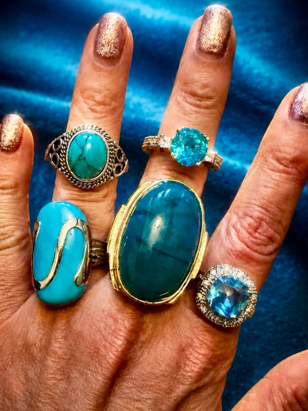“Feeling Blue” Set of 5 Turquoise and Blue Statement Rings